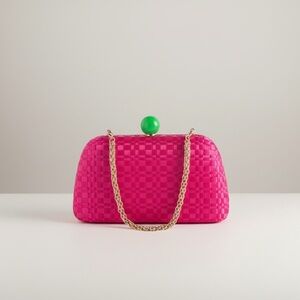 NWT Shiraleah Pink Lavinia Minaudiere Woven Clutch Statement Bag